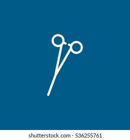 Medical Scissors Flat Icon On Blue Background
