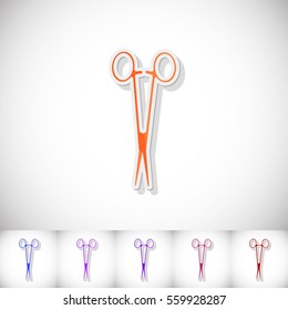 Medical scissors. Flat sticker with shadow on white background. Vector illustration