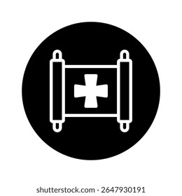 Medical scroll with cross symbol representing healthcare and ancient healing practices, a classic sign for health and medical