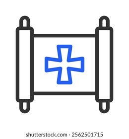 Medical scroll icon with cross. Concept of healthcare, prescription, and medicine.