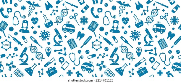 Patrón médico sin fisuras. Plantilla de antecedentes para medicina y atención médica. Iconos y símbolos médicos de línea. Aislado. Ilustración del vector