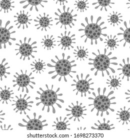 Medical seamless pattern with bacteria on white background. Stop COVID-19. Coronavirus. Pneumonia.  Virus infection epidemic sick. 