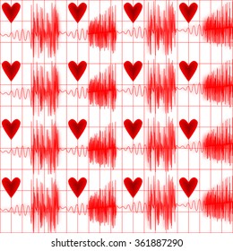 Medical seamless pattern cardiogram with heart