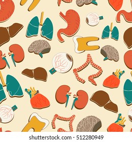 Medical seamless pattern with colorful human internal organs flat vector illustration