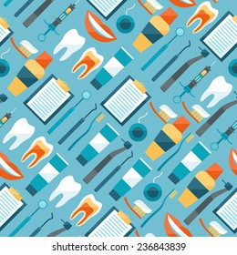 Medical seamless pattern with dental equipment icons.