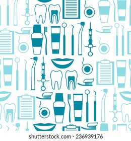 Medical seamless pattern with dental equipment icons.