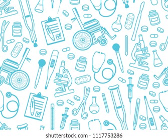 Medical seamless pattern. Flat style. isolated on white background 