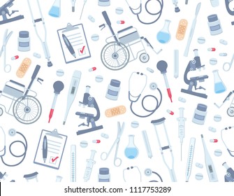 Medical seamless pattern. Flat style. isolated on white background 
