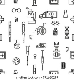 Medical seamless pattern. Linear icons.
