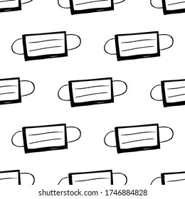 Medical seamless pattern with mask, remedy for coronavirus protection. Wuhan home quarantine symbols on white background. Corona virus vector illustration in sketch graffiti style. 