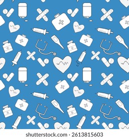 Medical seamless pattern of medicine items vector image