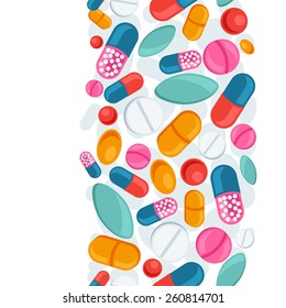 Medical seamless pattern with pills and capsules.