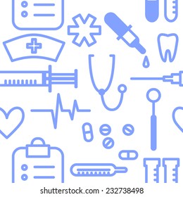 Medical seamless pattern with set of clinical instruments. Vector illustration.