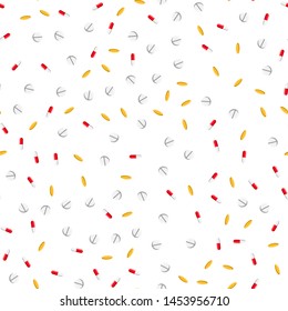 Medical seamless pattern, texture of pharmaceutical pills, capsules, vitamins, drugs isolated on white background. Concept: health care