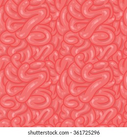 Medical seamless vector pattern with internal organs of the human brain. It looks like worms.