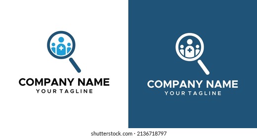 a medical search-themed graphic image, on a blue and white background. vector graphics base.