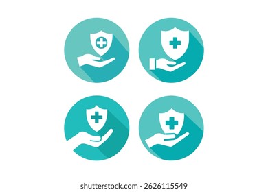 Medical Security Shield Icon Collection, medical insurance icon, health insurance hand icon, health protection icon