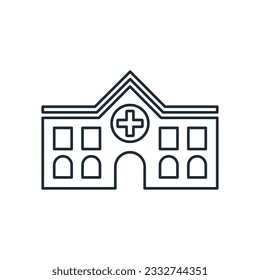 Edificio de servicios médicos. Icono lineal vectorial aislado en fondo blanco.