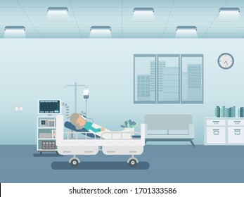 Medical service concept with elder patient and ventilator flat design vector illustration