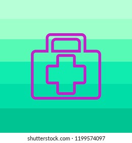 Medical service flat linear icon. Doctor`s suitcase. Medicine box. First aid kit. Medical help chest. Vector outline symbol