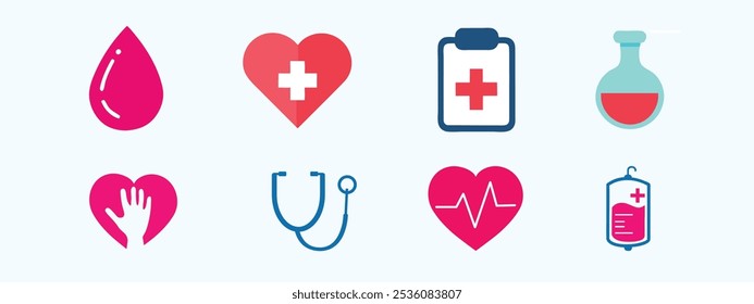 Conjunto de Vector de icono de servicio médico. Ilustración de conjunto de iconos relacionados médicos