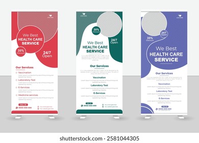 Medical service modern roll up banner template design