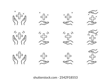 Conjunto de ícones de outlane de serviços médicos, ilustração vetorial de ícone de saúde. Ilustração de elemento simples. design de símbolo de esboço de conceito de medicamento.