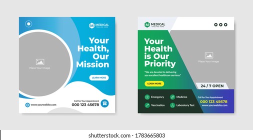 Medical Service Social Media Post Template Design. Set of Editable Square Banner. Vector Illustration for Web or Internet Banner. Service & Business Promotion Post or Banner With Abstract Shape. 