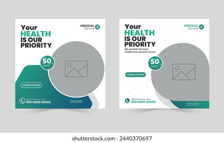 Medical service social media post design template, healthcare social media template, hospital social media banner ads, medical promotion square post design