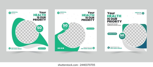 Medical service social media post design template, healthcare social media template, hospital social media banner ads, medical promotion square post design