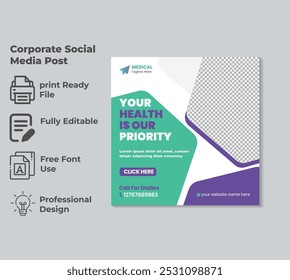 Medical service social media post design template, Medical and health care social media post design collection. card, banner, and web ad
