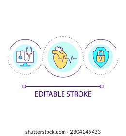 Medical service and technology loop concept icon. Telehealth. Online appointment and examining abstract idea thin line illustration. Isolated outline drawing. Editable stroke. Arial font used