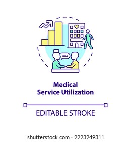 Medical service utilization concept icon. Costly healthcare. Access to medicine abstract idea thin line illustration. Isolated outline drawing. Editable stroke. Arial, Myriad Pro-Bold fonts used
