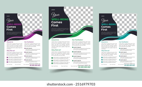 Medical Services Care A4 Paper Size Leaflet And Flyer Template Design.