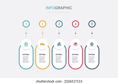 Medical services, Emergency, home care, Preventative care, patient Transportation icons Infographic design template. Creative concept with 5 steps