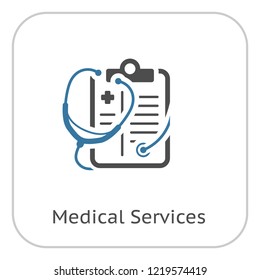 Medical Services Flat Icon Design. Clipboard with Stethoscope. Medical Services