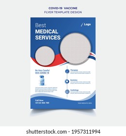 Medical Services Flyer, Covid19 Vaccine Flyer, Corona Virus Vaccine Flyer Blue Green Brochure Poster Cover Template Design