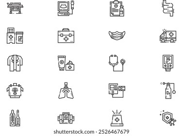 La colección de iconos de servicios médicos es una Ilustración vectorial con trazo editable.