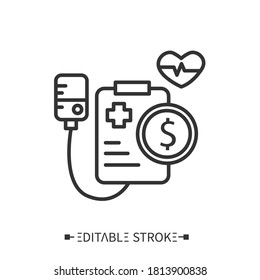 Medical services line icon. Paid and non-paid medical procedures and manipulations. Health insurance. Commercial medicine.Healthcare and health information management concept. Editable stroke