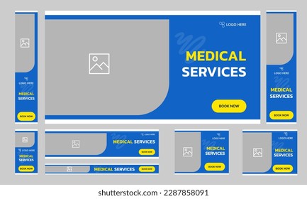 Medical services set of web banner template design for social media posts, editable vector eps 10 file format