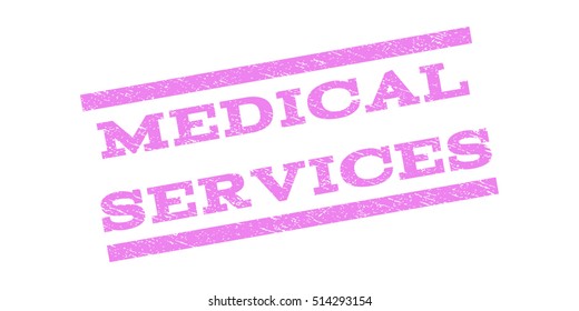 Medical Services watermark stamp. Text caption between parallel lines with grunge design style. Rubber seal stamp with unclean texture. Vector violet color ink imprint on a white background.