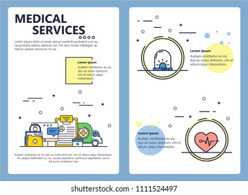 Medical Services Web Banner, Poster, Flyer, Leaflet, Brochure Template. Vector Modern Thin Line Art Flat Style Design Illustration.