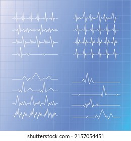 Medical set of 16 pcs. pulse lines - Vector illustration