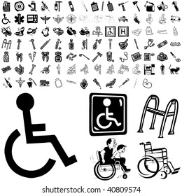 Medical set of black sketch. Part 101-9. Isolated groups and layers.