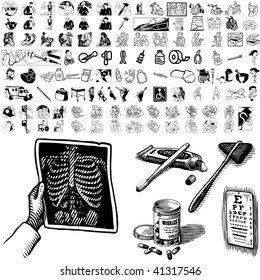 Medical set of black sketch. Part 102-8. Isolated groups and layers.