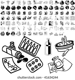 Medical set of black sketch. Part 103-4. Isolated groups and layers.