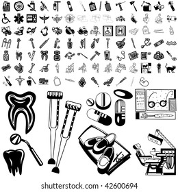 Medical set of black sketch. Part 105-9. Isolated groups and layers.