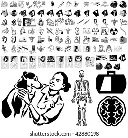 Medical set of black sketch. Part 104-5. Isolated groups and layers.