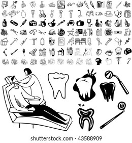 Medical set of black sketch. Part 106-17. Isolated groups and layers.