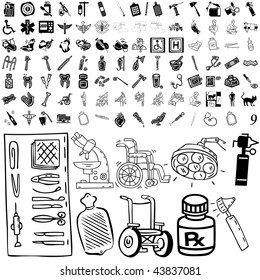 Medical set of black sketch. Part 106-29. Isolated groups and layers.